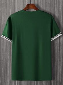 Manfinity Homme 男士字母圖案拼接邊T恤 - 綠色 - 查看 2