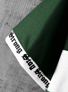 Manfinity Homme 男士字母圖案拼接邊T恤 - 綠色 - 查看 3