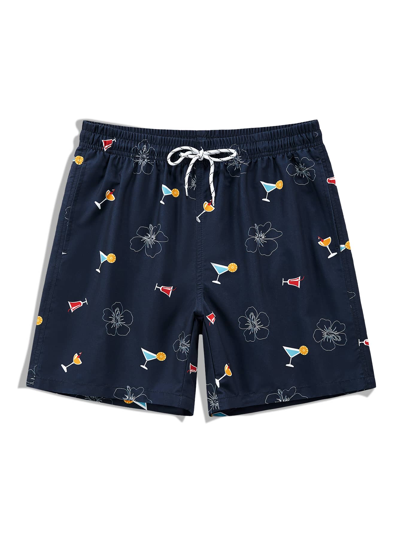 Manfinity KASUA Men Floral Graphic Drawstring Waist Swim Trunks - Navy Blue - View 1