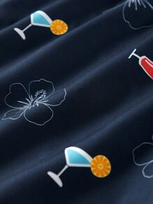 Manfinity KASUA Men Floral Graphic Drawstring Waist Swim Trunks - Navy Blue - View 4