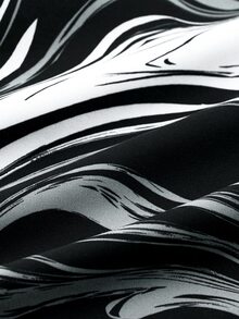 Manfinity Hombres Shorts de natación con estampado de mármol de cintura con cordón - Blanco y Negro - Ver 5