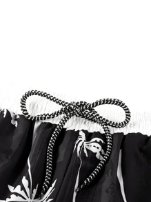 Manfinity Hombres Shorts de natación con estampado de árbol de cintura con cordón - Negro - Ver 3