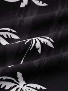 Manfinity Hombres Shorts de natación con estampado de árbol de cintura con cordón - Negro - Ver 5