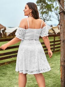 SHEIN VCAY Plus Cold Shoulder Lace Dress - White - View 2