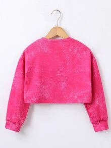 Girls Butterfly Print Drop Shoulder Sweatshirt - Hot Pink - View 2