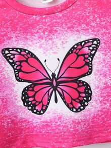 Girls Butterfly Print Drop Shoulder Sweatshirt - Hot Pink - View 3