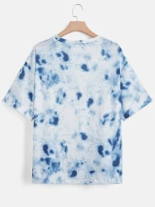 SHEIN LUNE 大碼紮染字母圖案落肩T恤 - 彩色 - 查看 2