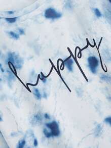 SHEIN LUNE 大碼紮染字母圖案落肩T恤 - 彩色 - 查看 3