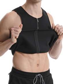 Men Zipper Front Synthetic Rubber Sports Tank Top Gym Clothes Men - Black - View 2