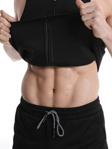 Men Zipper Front Synthetic Rubber Sports Tank Top Gym Clothes Men - Black - View 3