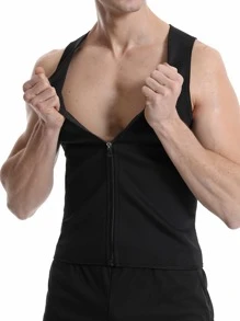 Men Zipper Front Synthetic Rubber Sports Tank Top Gym Clothes Men - Black - View 4