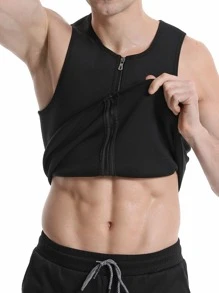 Men Zipper Front Synthetic Rubber Sports Tank Top Gym Clothes Men - Black - View 5