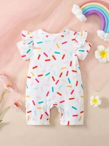 Baby Donut & Letter Graphic Ruffle Trim Romper - White - View 2