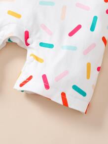 Baby Donut & Letter Graphic Ruffle Trim Romper - White - View 4