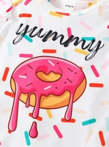 Baby Donut & Letter Graphic Ruffle Trim Romper - White - View 7
