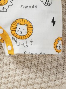 Newborn Baby Boy Cartoon Embroidery Contrast Binding Romper - White - View 4