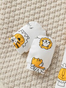 Newborn Baby Boy Cartoon Embroidery Contrast Binding Romper - White - View 5