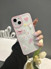 Funda de celular transparente con mariposa & con estampado de flor - Multicolor - Ver 4