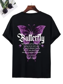 Manfinity LEGND Men T-Shirts Fit Crew Neck Short Sleeve Graphic Tee Butterfly Street - Black - View 3