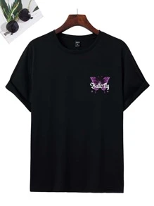 Manfinity LEGND Men T-Shirts Fit Crew Neck Short Sleeve Graphic Tee Butterfly Street - Black - View 4