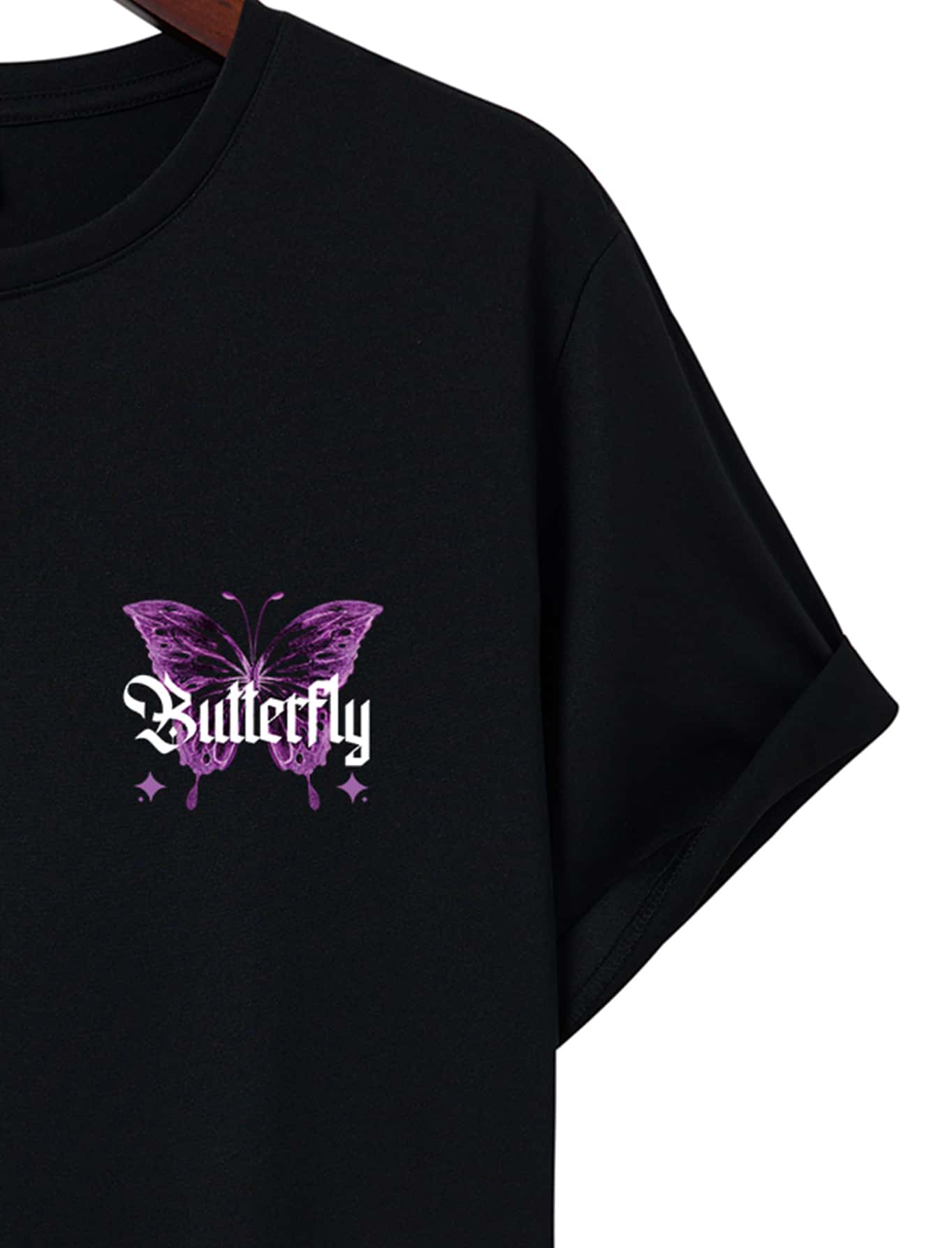 Manfinity LEGND 男士T恤合身圓領短袖圖形蝴蝶街頭風格 - 黑色 - 查看 8