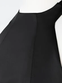 SHEIN BAE Backless Knot Halter Neck Satin Dress - Black - View 7