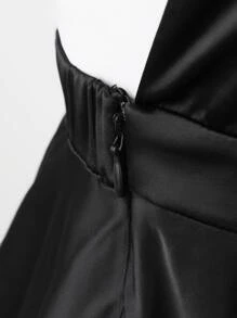 SHEIN BAE Backless Knot Halter Neck Satin Dress - Black - View 8