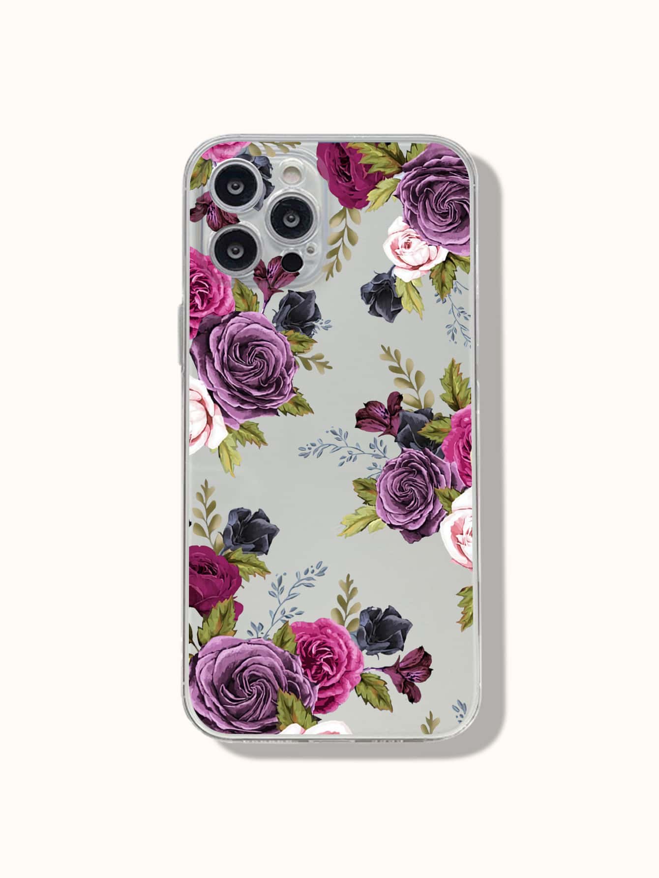 Transparent Phone Case With Purple Rose Painting Compatible With Iphone 15 14 13 12 11 Xiaomi Huawei Samsung S23 - Multicolor - View 1