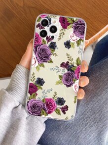 Transparent Phone Case With Purple Rose Painting Compatible With Iphone 15 14 13 12 11 Xiaomi Huawei Samsung S23 - Multicolor - View 2