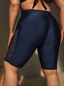 Plus Contrast Lace Bikini Bottom - Navy Blue - View 2