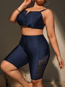 Plus Contrast Lace Bikini Bottom - Navy Blue - View 3