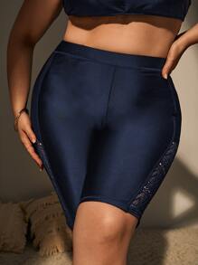 Plus Contrast Lace Bikini Bottom - Navy Blue - View 5