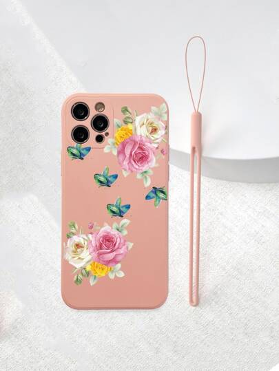 花卉图案手机壳，带挂绳