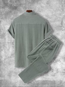 Manfinity Homme Men Pocket Patched Polo Shirt & Drawstring Waist Pants - Army Green - View 2