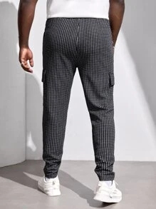 Manfinity Hombres Pantalones estampado de cuadros con bolsillo lateral con solapa - Blanco y Negro - Ver 2