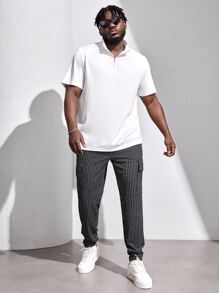 Manfinity Hombres Pantalones estampado de cuadros con bolsillo lateral con solapa - Blanco y Negro - Ver 3