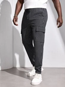 Manfinity Hombres Pantalones estampado de cuadros con bolsillo lateral con solapa - Blanco y Negro - Ver 5