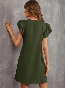 SHEIN Privé 多層荷葉邊直筒連衣裙 - 綠色 - 查看 2