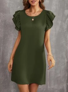 SHEIN Privé 多層荷葉邊直筒連衣裙 - 綠色 - 查看 3