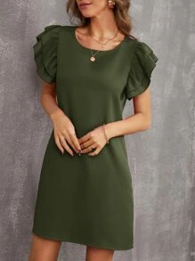 SHEIN Privé 多層荷葉邊直筒連衣裙 - 綠色 - 查看 6