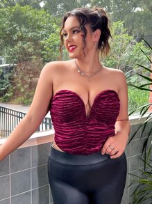 SHEIN SXY Top bandeau fruncido de terciopelo - Morado Violeta - Ver 1