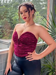 SHEIN SXY Top bandeau fruncido de terciopelo - Morado Violeta - Ver 5