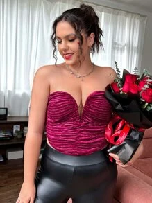 SHEIN SXY Top bandeau fruncido de terciopelo - Morado Violeta - Ver 2