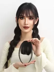 Clip In Front Synthetic Hair Bangs With Sideburns - Black - View 1