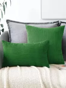 1pc Velvet Green Corduroy Pillowcase - Green - View 1