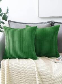 1pc Velvet Green Corduroy Pillowcase - Green - View 4