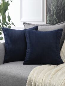 Vỏ Gối Sọc Ren Màu Xanh Đậm Không Có Chất Độn - Màu xanh hải quân - Xem 5