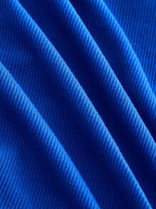 SHEIN Qutie Plus Lettuce Trim Button Front Crop Tee - Royal Blue - View 3