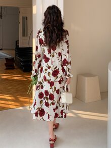 DAZY Floral Print Flounce Sleeve Ruffle Hem Dress,Fall Clothes Long Sleeve Dress Vacation Outfits Women - White - View 2