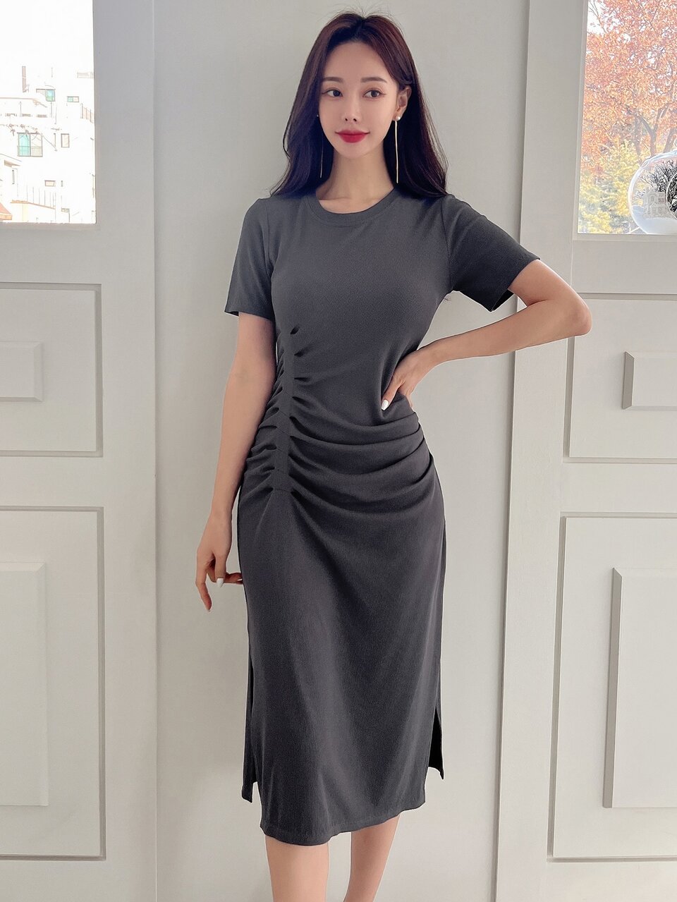 Ruched Split Thigh Tee Dress